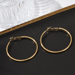 Настоящее золото 14K 304 круглые серьги-кольца из нержавеющей стали, ионное покрытие (ip), реальный 14 k позолоченный, 39x2 мм