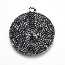 Gunmetal Brass Micro Pave Cubic Zirconia Pendants, Round, Black, Gunmetal, 33.5x29.5x1.5mm, Hole: 2mm