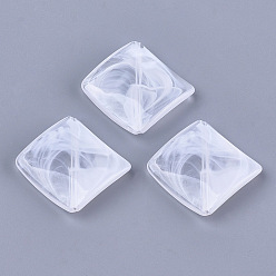 White Acrylic Beads, Imitation Gemstone, Rhombus, Clear & White, 29x30x5.5mm, Hole: 1.2mm, about 238pcs/500g