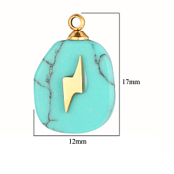 Synthetic Turquoise Synthetic Turquoise Pendants, Oval Charms, with Golden Tone Stainless Steel Lightning Slice, 17~18x11~12x3.5~4.3mm