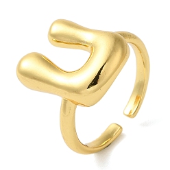 Letter U Латунное открытое кольцо-манжета для женщин с инициалами, без кадмия, без никеля и без свинца, Буква U, 17x13 мм, регулируемый
