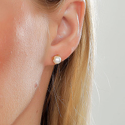 Золотой Элегантные 201 серьги-гвоздики из нержавеющей стали с искусственным жемчугом, полукруглый, золотые, 6 мм