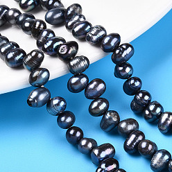 Морской Синий Нити из натурального культивированного пресноводного жемчуга, окрашенные, картофель, Топ пробуренной, Marine Blue, 6~12.5x5~6x5~6 мм, отверстие : 0.6 мм, около 62~64 шт / нитка, 13.78'' (35 см)