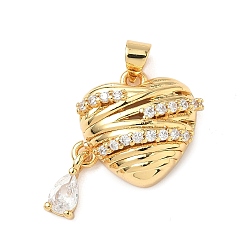 Настоящее золото 18K Латунные микро проложить кубического циркония подвески, сердце, без кадмия и без свинца, долговечный, стойки покрытие, реальный 18 k позолоченный, 22x19.5x7 мм, отверстие : 4x3.5 мм