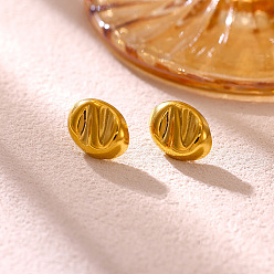 Real 18K Gold Plated 304 Stainless Steel Stud Earrings, Oval, Real 18K Gold Plated, 14.5x10.5mm