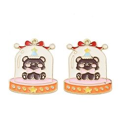 Медведь Подвески из эмали и сплава, золотые, стеклянный абажур с рисунком медведя, 32.5x27x1 мм, отверстие : 1.6 мм
