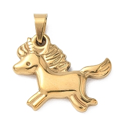 Golden 304 Stainless Steel Pendants, Unicorn Charms, Ion Plating(IP), Golden, 18x22x3mm, Hole: 5.5x3.5mm, Fit:0.5mm.