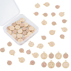 Pink 2сумки 2 стили подвески из сплава с эмалью, плоские круглые с буквами a~z подвески, золотой свет, розовые, 14~17.5x12~15x2 мм, отверстие : 1.5~1.6 мм