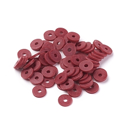 Dark Red Flat Round Eco-Friendly Handmade Polymer Clay Beads, Disc Heishi Beads for Hawaiian Earring Bracelet Necklace Jewelry Making, Dark Red, 8x0.5~1mm, Hole: 2mm, about 380~400pcs/strand, 17.7 inch