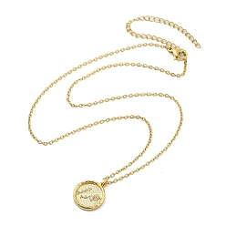 Близнецы 304 плоские круглые подвески из нержавеющей стали с кубическим цирконием в виде созвездия, кабель ожерелья цепи, золотые, Близнецы, 15.35 дюйм (39 см)