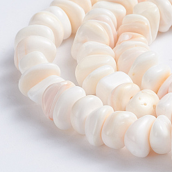 Pink Shell Natural Pink Shell Beads Strands, Nuggets, 5~7x5~7x2~4mm, Hole: 0.6mm, about 132pcs/strand, 15.94 inch(40.5cm)
