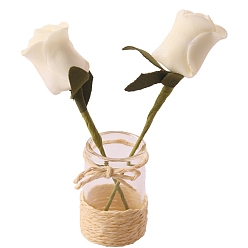 Белый Ткань цветок, со стеклянными вазами, миниатюрные украшения, для садовых кукольных домиков, белые, 22x90 мм