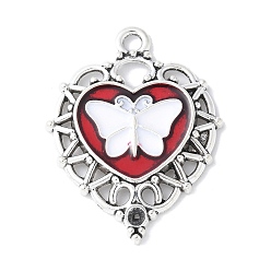 Красный Сплавочные коннекторы для размещения стразов, с эмалью, стойки покрытие, без кадмия, без никеля и без свинца, сердце с бабочкой, красные, 33.5x26x3 мм, отверстие : 2.5 мм, подходит для: 2мм страз