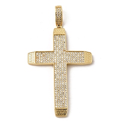 Настоящее золото 18K Латунные микропаве прозрачные подвески с фианитом, долговечный, стойки покрытие, без свинца и без кадмия, крест прелести, реальный 18 k позолоченный, 58.5x38.5x3.5 мм, отверстие : 8.5x5 мм