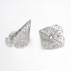 Platinum Brass Bead Cone, Hollow Flower, Platinum, 28x20x16mm