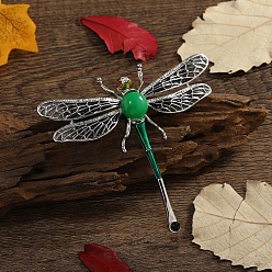 Светло-серый Брошь в виде стрекозы из сплава со стразами, эмалированная брошь насекомое со стеклом, светло-серый, 87x83 мм