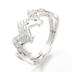 Нержавеющая Сталь Цвет 304 палец кольца из нержавеющей стали, с кристально горный хрусталь, волна, цвет нержавеющей стали, размер США 7, внутренний диаметр: 17 мм