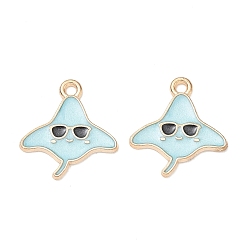 Light Sky Blue Alloy Enamel Pendants, Manta Ray with Glasses Charms, Golden, Light Sky Blue, 18.5x17x1mm, Hole: 1.6mm