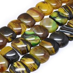 Светло-зеленый Коричневый Природный агат бисер нитей, окрашенная и подогревом, овальные, оливковый, 20~24x34x8~10 мм, отверстие : 2~2.5 мм, около 16 шт / нитка, 13.7 дюйм ~ 14.5 дюйм (35~37 см)