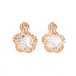 Light Gold Обшивка стойки экологически чистые чугунные брелоки, с кристально горный хрусталь, без кадмия, без никеля и без свинца, цветок, золотой свет, 13.5x10x6 мм, отверстие : 1.6 мм