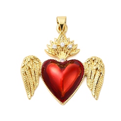 Настоящее золото 18K Латунные микро проложить кубического циркония подвески, без кадмия, без никеля и без свинца, Эмаль стиле, святое сердце, реальный 18 k позолоченный, 30x30x5.5 мм, отверстие : 5x3.5 мм