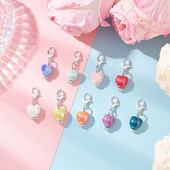 Серебро Подвесные украшения из перламутрового фарфора ручной работы, сердце, с цинковым сплавом застежками омаров коготь, серебряные, 27.5 мм