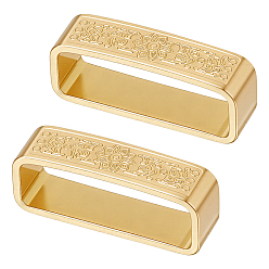 Doré  2 anneaux de maintien de ceinture en laiton (pièces), pour les accessoires de boucle de ceinture pour hommes, rectangle avec motif de fleurs, or, 46x12x20 mm diamètre intérieur: 40.5x15 mm