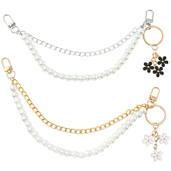 (52) Непрозрачная лаванда 4 шт. 4 sstyles наборы сменных аксессуаров для сумок, алюминиевые цепи и АБС-пластик, искусственный жемчуг, двухслойные сумки, декоративные цепочки, и брелки с подвесками в виде цветов из эмали и сплава, разноцветные, цепи: 300~305 mm, 1 шт / стиль