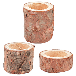 Coconut Brown Natural Wood Candle Holders, for Rustic Wedding Party Birthday Holiday Decoration, Coconut Brown, 3pcs/set