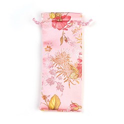 Pink Silk Pouches, Drawstring Bag, Pink, 19x7.5~8cm