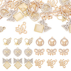 Light Gold 24шт 6 стили подвески из сплава с кристаллами и стразами, разнообразные, бабочка, золотой свет, 12.5~24x16~19x2~6 мм, отверстие : 1.8~2 мм, 4 шт / стиль