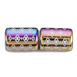 Coloré Perles en verre electroplate, colonne avec motif losange, colorées, 11.5~12x8~8.5mm, Trou: 1.2~1.4mm