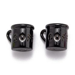 Черный Окрашенного распылением медные подвески, чашка со словом кофе, чёрные, 9x12x8 мм, отверстие : 3.5x1.5 мм