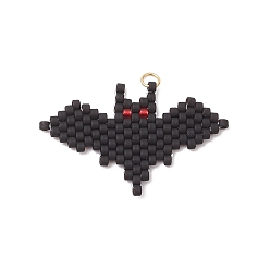 Черный Подвески из стеклянного бисера ручной работы, летучая мышь прелести, с 304 кольцами из нержавеющей стали, золотые, чёрные, 23x26.5x2.5 мм, отверстие : 3 мм