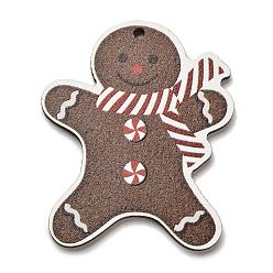 Gingerbread Man Древесины подвески, прелести рождественской тематики, Колобок, 44.5x37x2.5 мм, отверстие : 1.8 мм