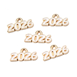 Белый Подвески из эмали и сплава, число 2026 прелести, золотой свет, белые, 9x18x1.5 мм, отверстие : 1.8 мм