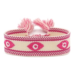 Ярко-Розовый Плетеный браслет из полиэстера с узором в виде глаз, Регулируемый бразильский браслет с кисточками для женщин, ярко-розовый, 5-7/8 дюйм (15 см)