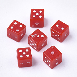 Red Acrylic Beads, Dice, Red, 7.5x7.5x7.5mm, Hole: 1.5mm, about 1000pcs/500g