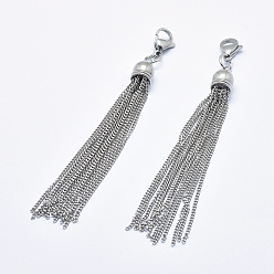 Stainless Steel Color 304 Stainless Steel Tassels Big Pendant Decorations, Stainless Steel Color, 95~100mm, Hole: 4.5mm