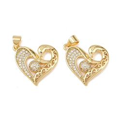 Настоящее золото 18K Латунные микро проложить кубического циркония подвески, сердце, без кадмия и без свинца, стойки покрытие, долговечный, реальный 18 k позолоченный, 21x19x4 мм, отверстие : 4x3.5 мм