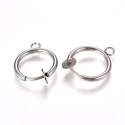 Stainless Steel Color 304 Stainless Steel Clip-on Earring Findings, For Non-pierced Ears, with Loop & Spring Findings, Stainless Steel Color, 17x13x4.5mm, Hole: 1.8mm