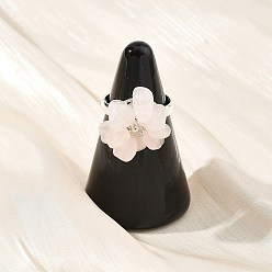Розовый Кварц Регулируемые открытые кольца-манжеты из натурального розового кварца и латуни для женщин, цветок, широкая полоса кольца, серебряные, 17 мм