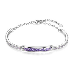 Platinum Brass Bangles, with Grade AAA Cubic Zirconia and Austrian Crystal, Platinum, 6 inch(15cm)