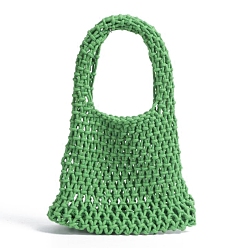 Medium Sea Green Woven Cotton Handbags, Women's Net Bags, Shoulder Bags, Medium Sea Green, 30x21x8cm