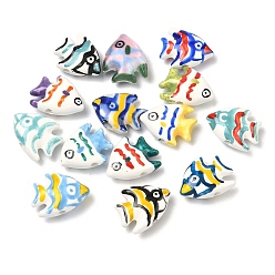 (52) Непрозрачная лаванда Фарфоровые бусины ручной работы, пастельный фарфор, рыба, разноцветные, 18~19x21~22x6.5~8.5 мм, отверстие : 1.6~2.5 мм