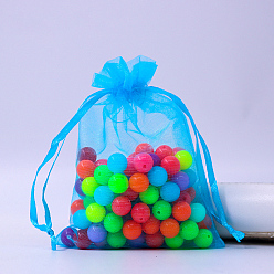 Темно-Голубой Прямоугольные сумки из органзы на шнурке, глубокое синее небо, 12x9 см