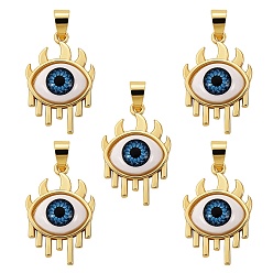 Dodger Blue 5Pcs Brass Pendants, with Resin Cabochons, Long-Lasting Plated, Eye, Real 18K Gold Plated, Dodger Blue, 26x17x6.5mm, Hole: 3.5x6mm