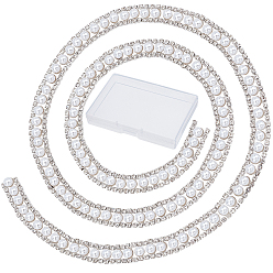 White 1 Yard Iron Rhinestone Cup Chains, with Plastic Pearl Beads, Platinum, White, 12x7.5mm