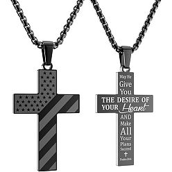 Черный Американский флаг, библейский крест 304 подвески из нержавеющей стали для мужчин, чёрные, 23.62 дюйм (60 см)