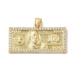 Настоящее золото 18K Латунные микро проложить кубического циркония подвески, долларовые подвески, долговечный, стойки покрытие, без свинца и без кадмия, реальный 18 k позолоченный, 18.5x32.5x2.5 мм, отверстие : 3x3 мм